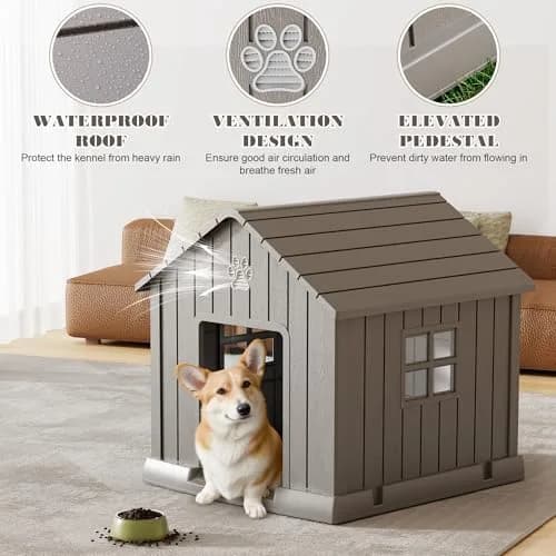 Fancyango Dog House Outdoor Indoor | Waterproof, Ventilated, Easy to Clean, Elevated Floor for Small-Medium Dogs thumbnail 3