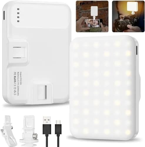 Hagibis Selfie Light, LED Camera Light Video Lights 60 LED 2200mAh Rechargeable Phone Light 7 Modes, 10-Level Brightness | Portable Clip-on for Phone/Tablet/Laptop, White thumbnail 1