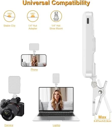 Hagibis Selfie Light, LED Camera Light Video Lights 60 LED 2200mAh Rechargeable Phone Light 7 Modes, 10-Level Brightness | Portable Clip-on for Phone/Tablet/Laptop, White thumbnail 4