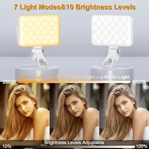 Hagibis Selfie Light, LED Camera Light Video Lights 60 LED 2200mAh Rechargeable Phone Light 7 Modes, 10-Level Brightness | Portable Clip-on for Phone/Tablet/Laptop, White thumbnail 3