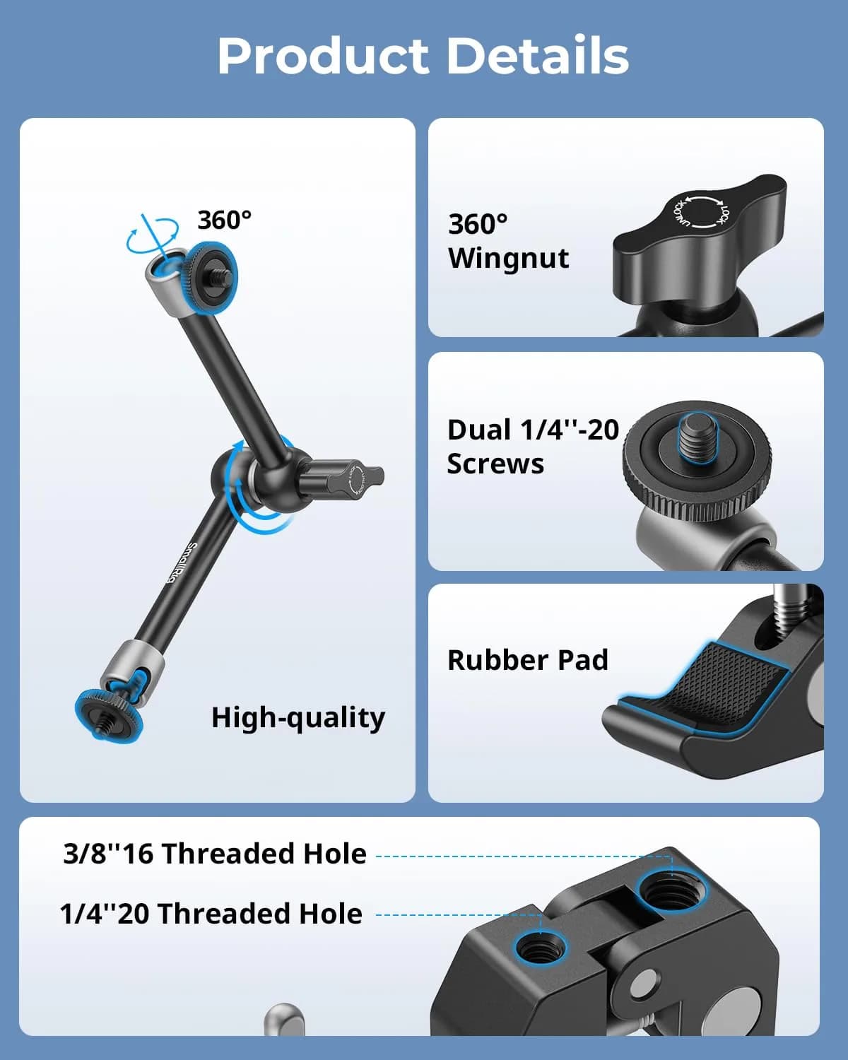 SMALLRIG 9.8" Articulating Magic Arm with Phone Clamp for Cameras, Lights, Monitors - view 2