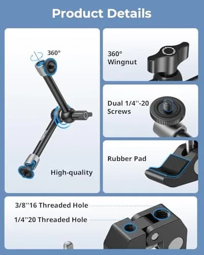 SmallRig 9.8" Articulating Magic Arm with Super Clamp & Phone Holder | 220mm (8.6") Black thumbnail 2
