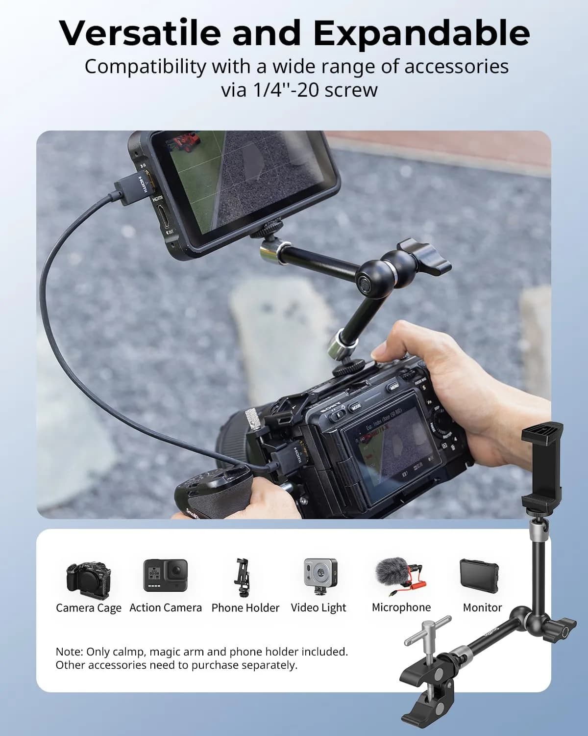 SMALLRIG 9.8" Articulating Magic Arm with Phone Clamp for Cameras, Lights, Monitors - view 4