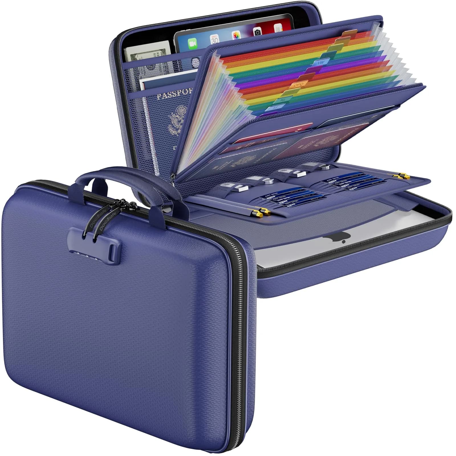 DocSafe Fireproof Document Box with Lock & 13-Pocket Accordion File Folder, 39.4cm x 29.2cm x 7.6cm (15.5" x 11.5" x 3") | UL94-V0/5VA Flame Retardant