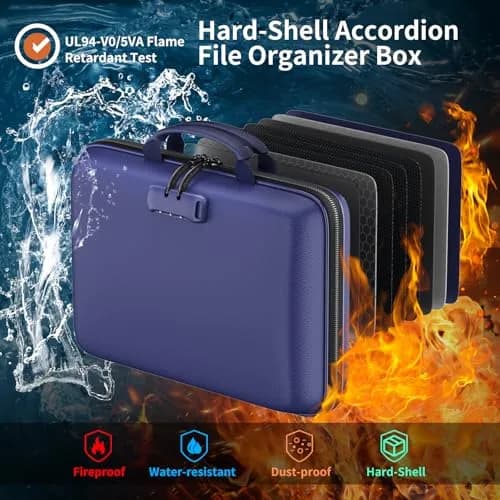 DocSafe Fireproof Document Box with Lock & 13-Pocket Accordion File Folder, 39.4cm x 29.2cm x 7.6cm (15.5" x 11.5" x 3") | UL94-V0/5VA Flame Retardant thumbnail 2