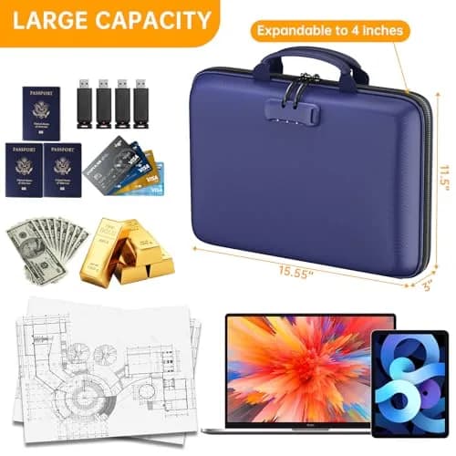 DocSafe Fireproof Document Box with Lock & 13-Pocket Accordion File Folder, 39.4cm x 29.2cm x 7.6cm (15.5" x 11.5" x 3") | UL94-V0/5VA Flame Retardant thumbnail 4