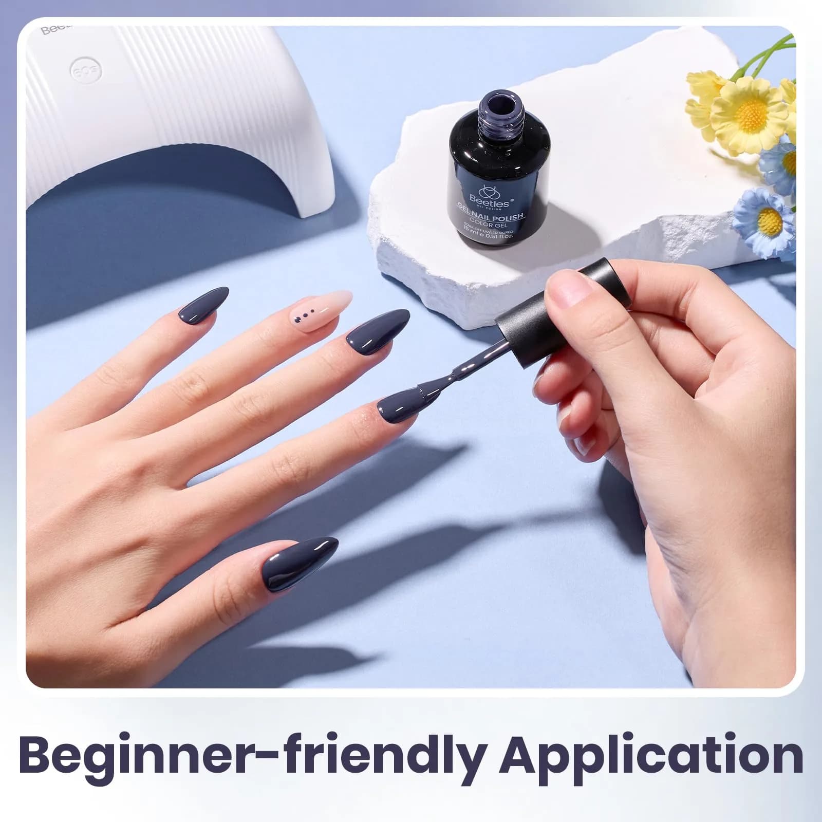 Beetles Gel Polish Crown Blue 15ml | Dark Grey Gel Nail Polish for India - view 6