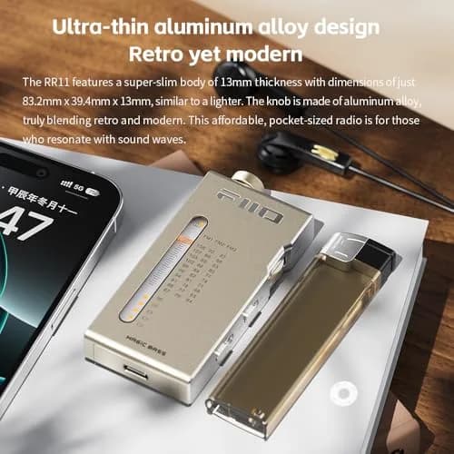 FiiO RR11 Portable HiFi FM Stereo Radio Receiver Titanium Gold | Analog PVR Tuning thumbnail 3