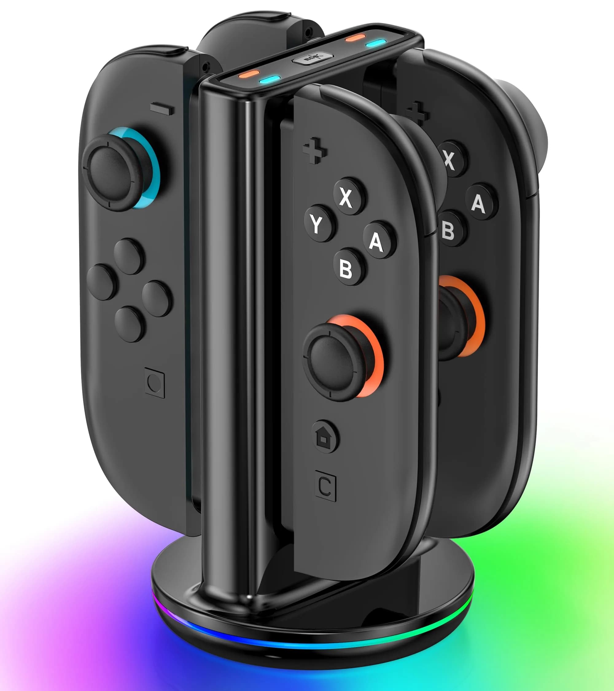 Rysker Switch 2 Joycon Charger with 9 RGBs, Magnetic & Bi-Directional Design, 4-in-1 Dock Station Stand for Nintendo Switch 2 Joy-Cons (Black)