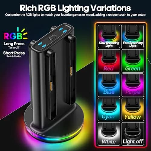 Rysker Switch 2 Joycon Charger with 9 RGBs, Magnetic & Bi-Directional Design, 4-in-1 Dock Station Stand for Nintendo Switch 2 Joy-Cons (Black) thumbnail 5