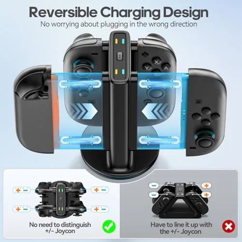 Rysker Switch 2 Joycon Charger with 9 RGBs, Magnetic & Bi-Directional Design, 4-in-1 Dock Station Stand for Nintendo Switch 2 Joy-Cons (Black) thumbnail 2