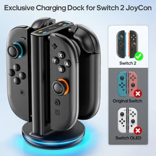 Rysker Switch 2 Joycon Charger with 9 RGBs, Magnetic & Bi-Directional Design, 4-in-1 Dock Station Stand for Nintendo Switch 2 Joy-Cons (Black) thumbnail 3