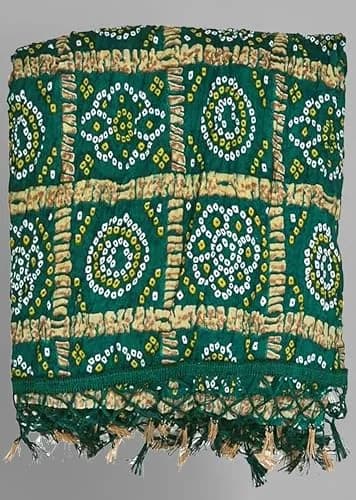 TRENDMALLS Bandhej Chinon Silk Dupatta for Women, 220cm x 120cm | DarkGreen Geometric Print with Tassels thumbnail 4