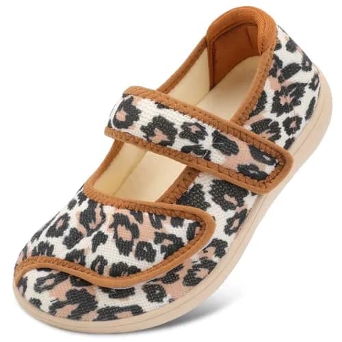 JOINFREE Women's Wide Diabetic Slippers with Adjustable Strap & Leopard Print | Size 7 Wide (26.7cm / 10.5in) thumbnail 1