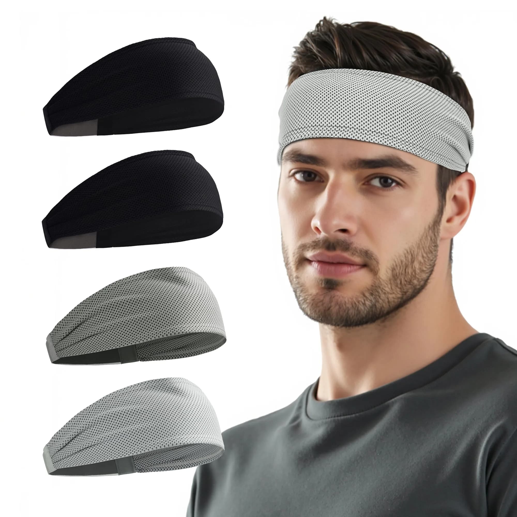 Sukeen Cooling Headbands for Men 4 Pack, Moisture Wicking Headbands for Gym 21.26"-23.62" (54-60 cm) - main product image