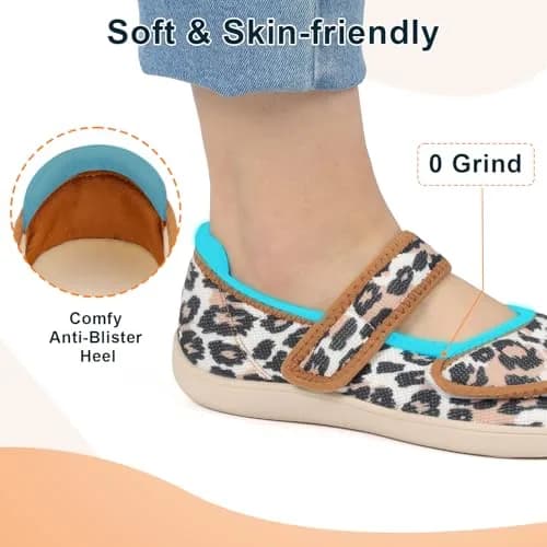 JOINFREE Adjustable Diabetic Slippers for Women, Wide Fit, Leopard Print, Size 9.5 Wide | Cozy Arthritis House Shoes thumbnail 5