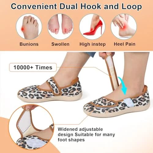 JOINFREE Adjustable Diabetic Slippers for Women, Wide Fit, Leopard Print, Size 9.5 Wide | Cozy Arthritis House Shoes thumbnail 3
