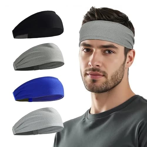 Sukeen Cooling Headbands for Men 4 Pack, Non-Slip Elastic Sweatbands for Running & Gym, 21.26"-23.62" Head Circumference thumbnail 1