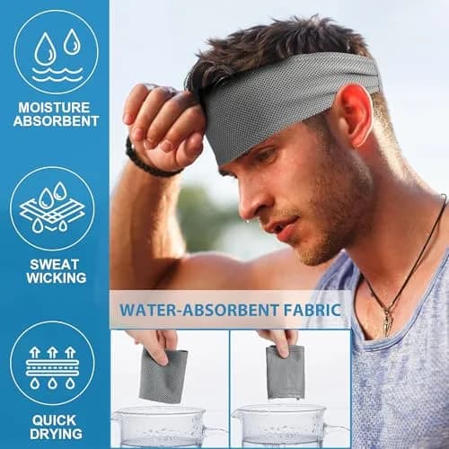 Sukeen Cooling Headbands for Men 6 Pack, Moisture Wicking Polyester-Nylon Blend | Sweat Absorbing for Gym, Running, Cycling thumbnail 3