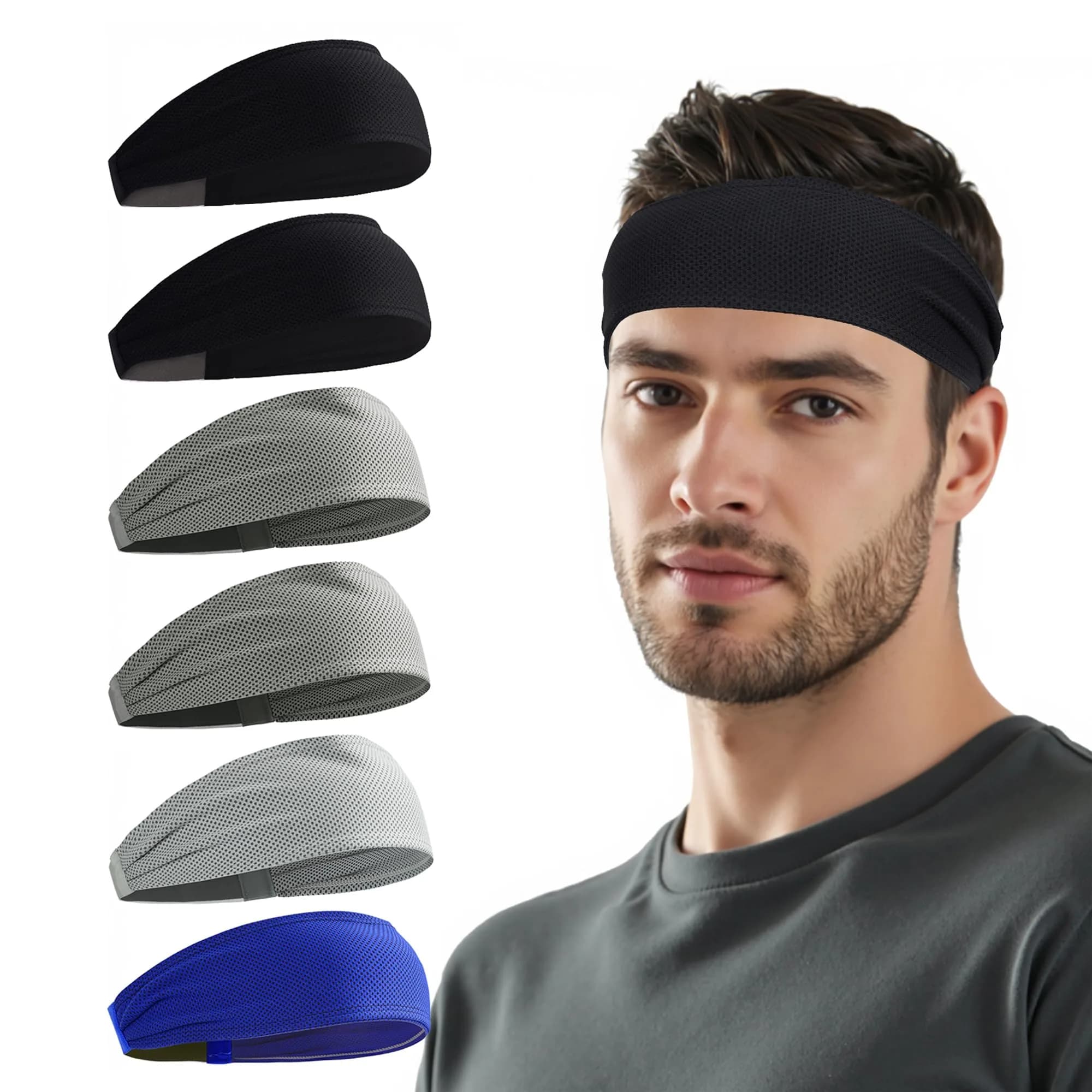 Sukeen Cooling Headbands for Men 6 Pack, Moisture Wicking Polyester-Nylon Blend | Sweat Absorbing for Gym, Running, Cycling - main product image