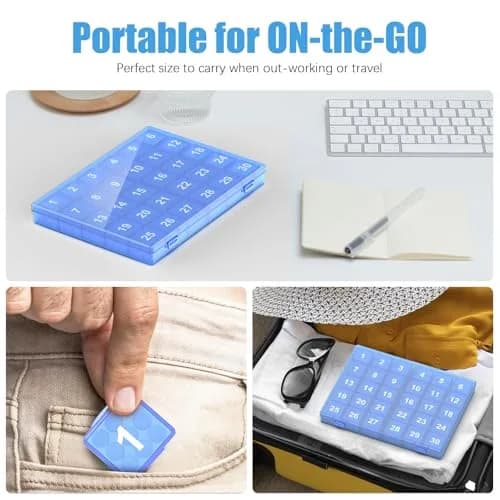 DOHIMGIO 30-Day Monthly Pill Organizer Box with Large Compartments | Easy Open Blue Case for Travel thumbnail 6