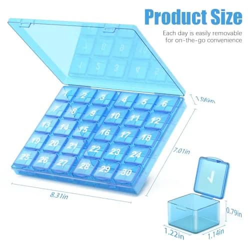 DOHIMGIO 30-Day Monthly Pill Organizer Box with Large Compartments | Easy Open Blue Case for Travel thumbnail 7
