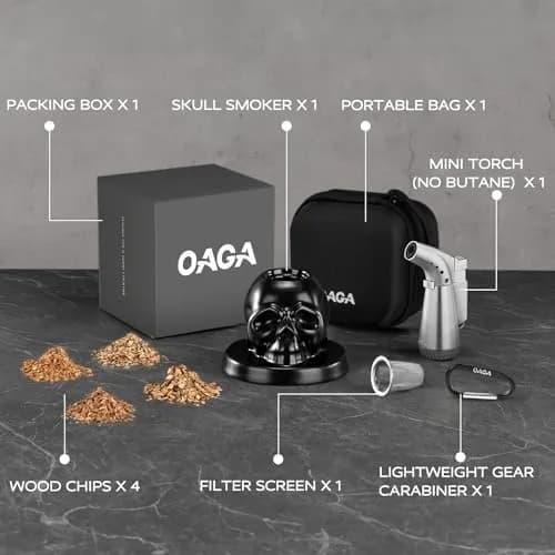 OAGA Skull Whiskey Smoker Kit with Torch & Wood Chips | Portable Set thumbnail 6
