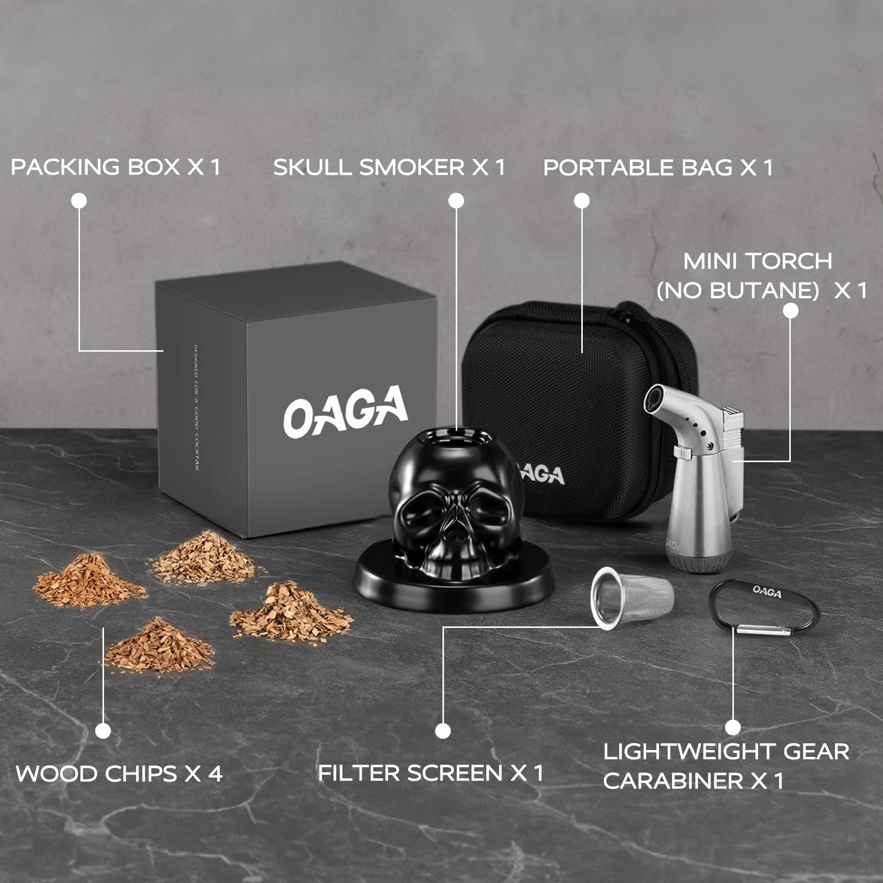 OAGA Skull Whiskey Smoker Kit with Torch & Wood Chips | Portable Set - view 6