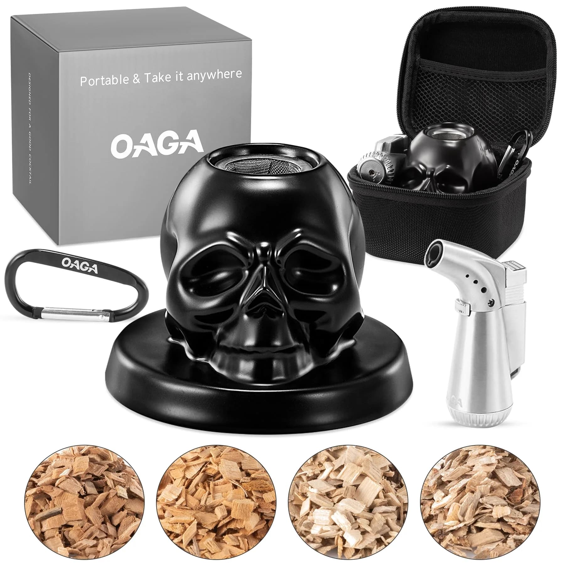 OAGA Skull Whiskey Smoker Kit with Torch & Wood Chips | Portable Set - main product image