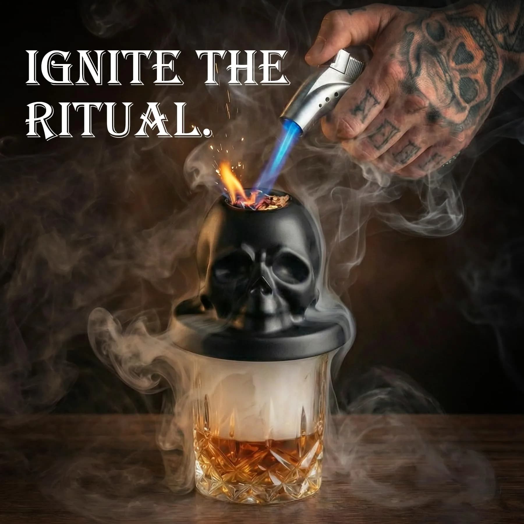 OAGA Skull Whiskey Smoker Kit with Torch & Wood Chips | Portable Set - view 2