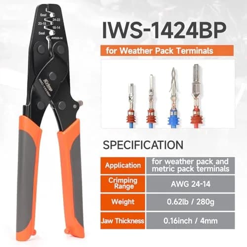 IWISS iCrimp IWC-1424BP Weather Pack Sealed Connector Crimper AWG24-14 | Locking, Versatile, Durable thumbnail 3