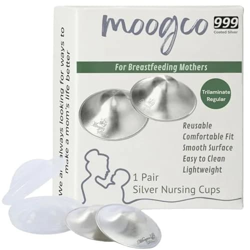 MOOGCO Original Silver Nursing Cups - Nipple Shields for Breastfeeding Newborn | 999k Tri-Laminate Silver thumbnail 1