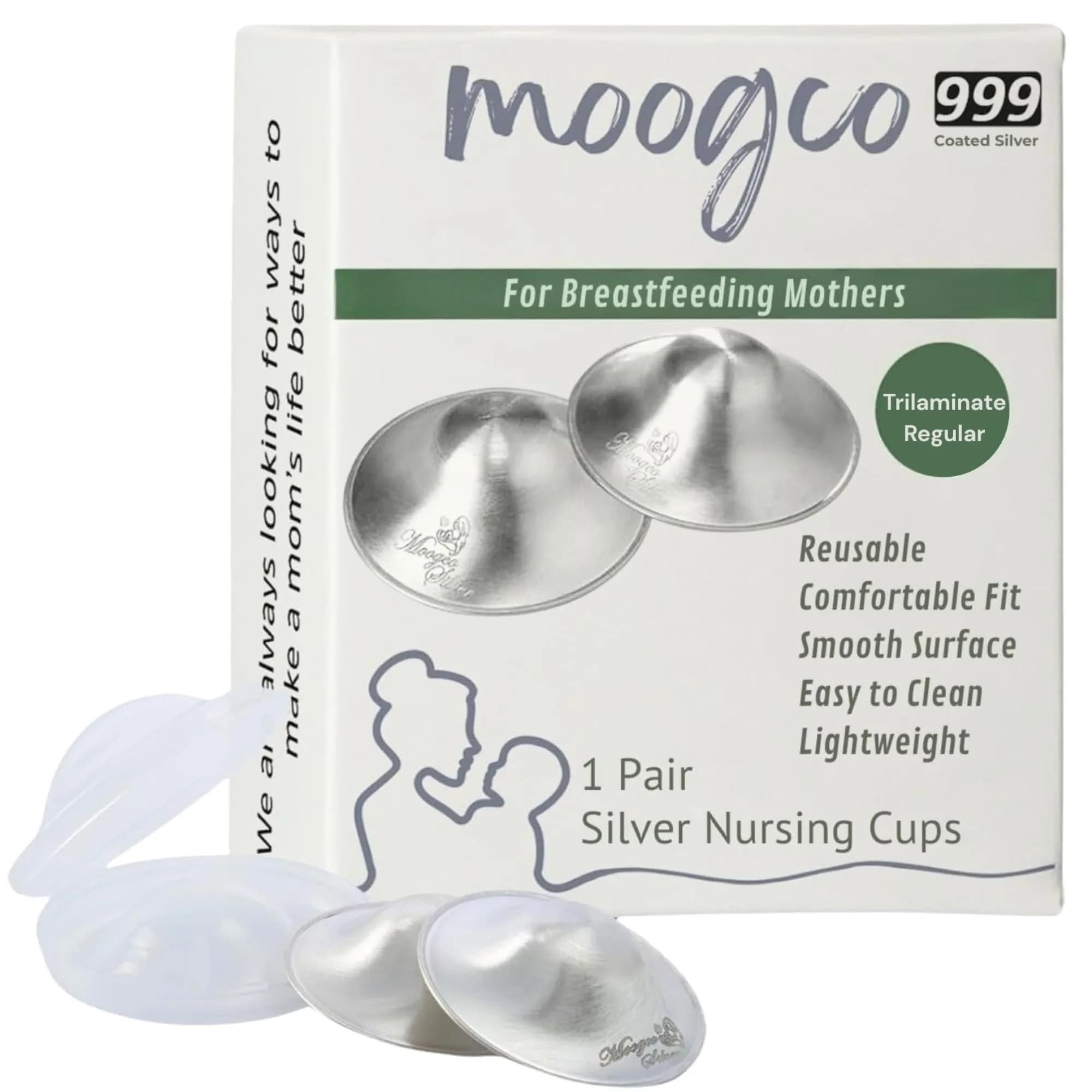 MOOGCO Original Silver Nursing Cups - Nipple Shields for Breastfeeding Newborn | 999k Tri-Laminate Silver - main product image
