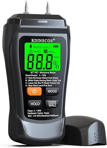 RDINSCOS Digital Moisture Meter for Wood, Drywall & Building Materials | Pin-Type Moisture Detector with 4 Modes & LCD Display thumbnail 1