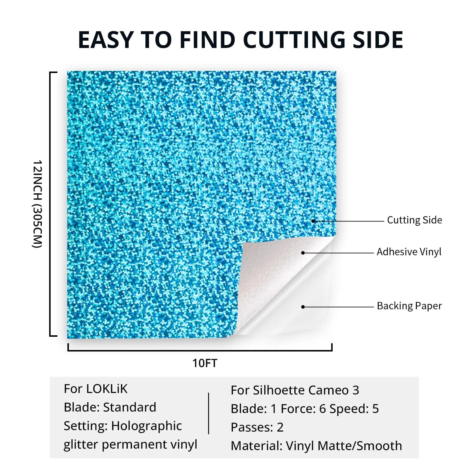 HTVRONT Holographic Glitter Permanent Vinyl Roll 12"x10FT | Easy to Cut & Weed for Crafts - view 2