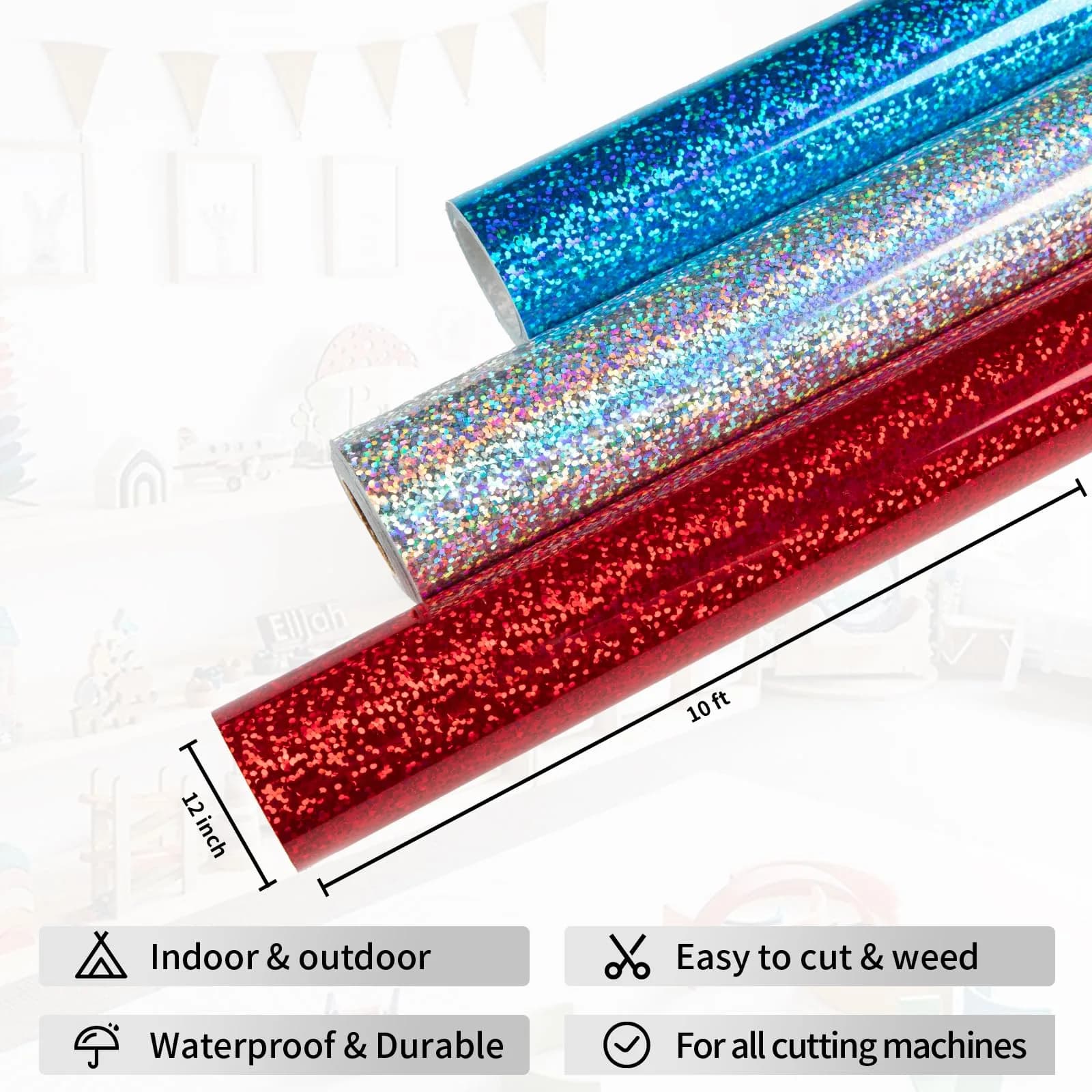 HTVRONT Holographic Glitter Permanent Vinyl Roll 12"x10FT | Easy to Cut & Weed for Crafts - view 3