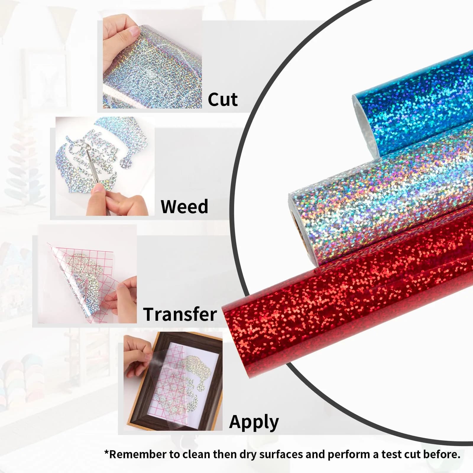 HTVRONT Holographic Glitter Permanent Vinyl Roll 12"x10FT | Easy to Cut & Weed for Crafts - view 4