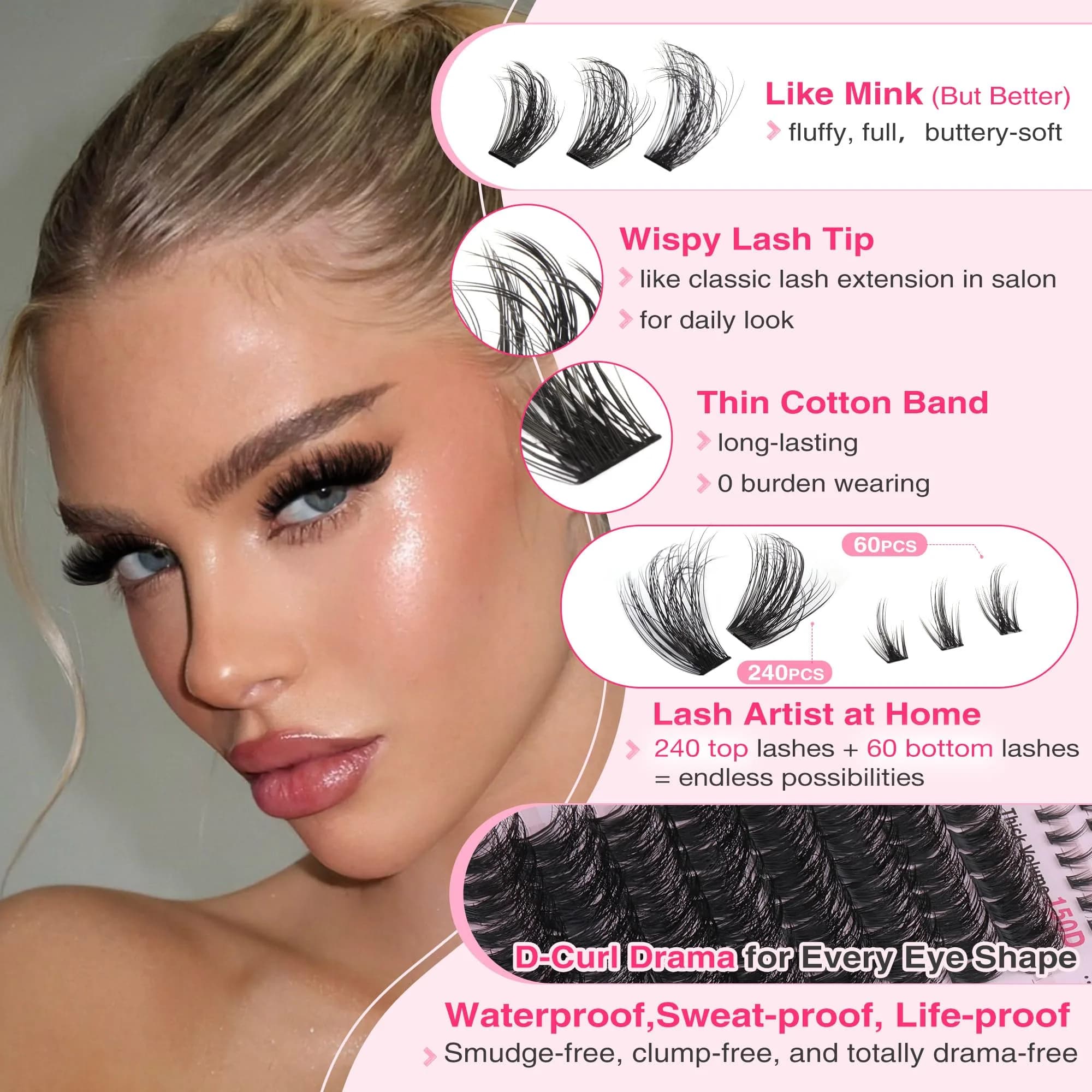 Goddvenus Fluffy Lash Clusters Kit D Curl Volume Cluster Eyelash Extensions 240pcs Upper + 60pcs Bottom Lashes - view 2