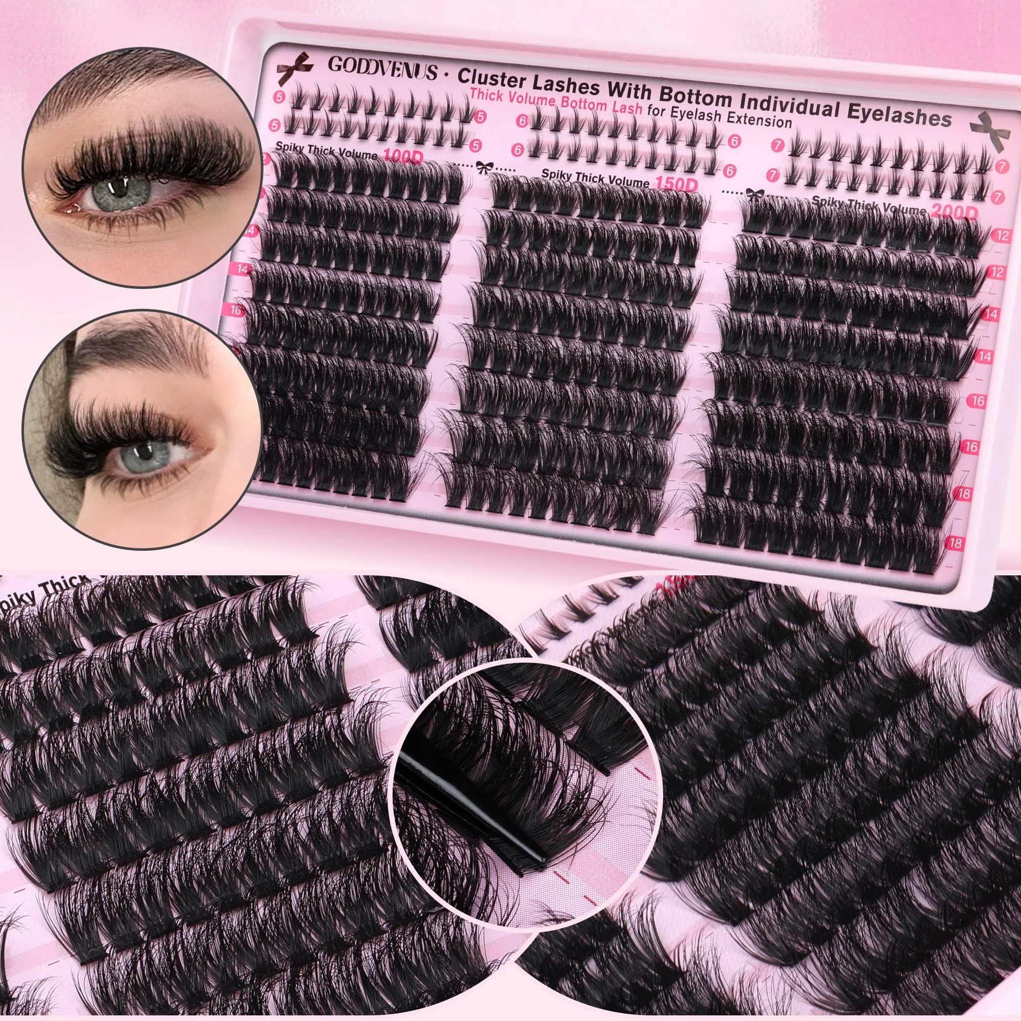 Goddvenus Fluffy Lash Clusters Kit D Curl Volume Cluster Eyelash Extensions 240pcs Upper + 60pcs Bottom Lashes - view 6