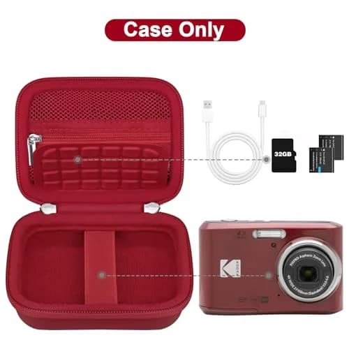 Canboc Carrying Case for Kodak PIXPRO FZ55/ FZ45 16MP Digital Camera, Red | Compact, Durable PU Shell with Mesh Pocket thumbnail 2