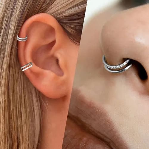 Qyalie Cartilage Helix Conch Piercing Jewelry 14K Gold Hoop Earrings | Hypoallergenic, 8mm Inner Diameter thumbnail 7