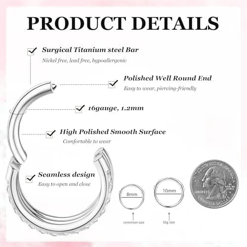 Qyalie Cartilage Helix Conch Piercing Jewelry 14K Gold Hoop Earrings | Hypoallergenic, 8mm Inner Diameter thumbnail 2