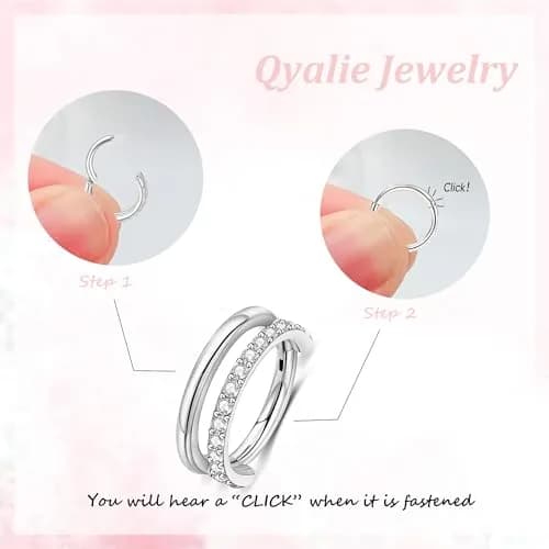 Qyalie Cartilage Helix Conch Piercing Jewelry 14K Gold Hoop Earrings | Hypoallergenic, 8mm Inner Diameter thumbnail 3