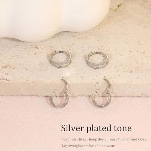 Qyalie Cartilage Helix Conch Piercing Jewelry 14K Gold Plated Stainless Steel | Double Hoop with Cubic Zirconia thumbnail 4