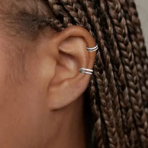 Qyalie Cartilage Helix Conch Piercing Jewelry 14K Gold Plated Stainless Steel | Double Hoop with Cubic Zirconia thumbnail 6