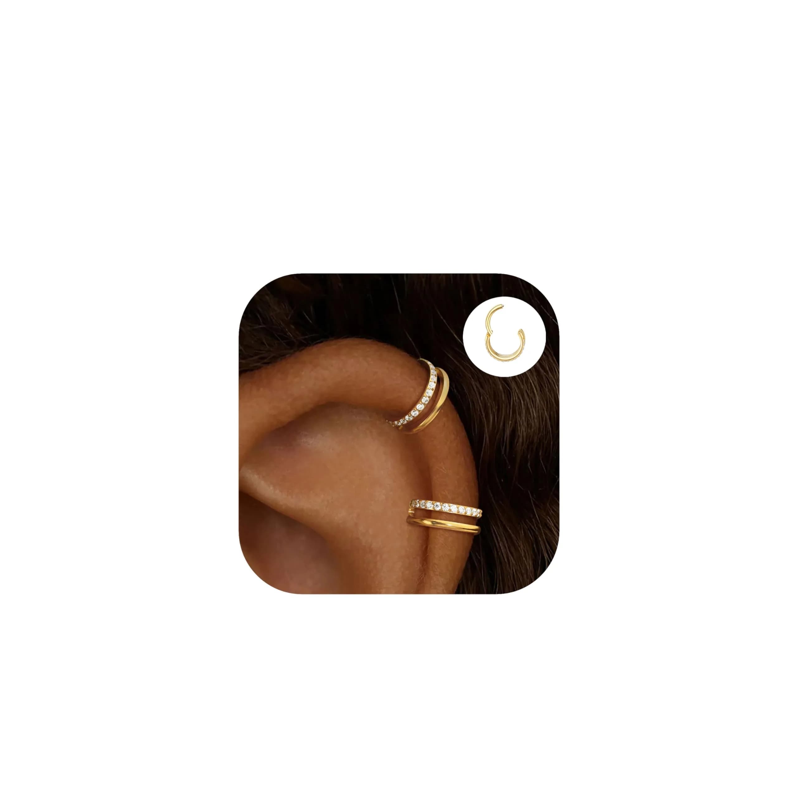 Qyalie Cartilage Helix Conch Piercing Jewelry 14K Gold Plated Stainless Steel | Dainty Double Hoop Earrings for Women - main product image