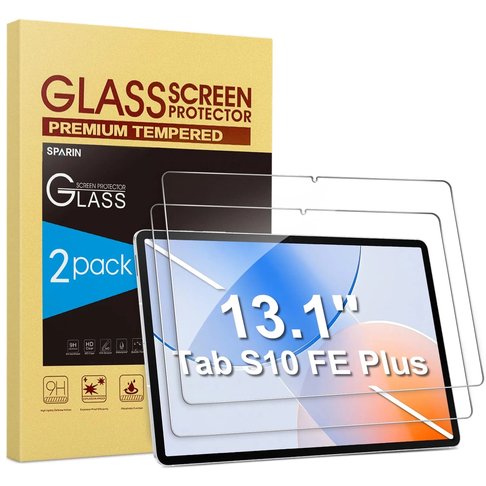 SPARIN Tempered Glass Screen Protector for Samsung Galaxy Tab S7 FE/S9 Plus/S9 FE Plus 12.4 Inch | 2-Pack HD Clear, S Pen Compatible — 13.1 Inch