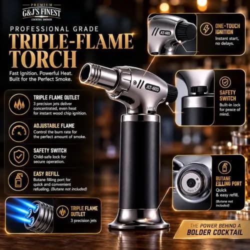 G & J's Finest Cocktail Smoker Kit with Torch, 6 Wood Chips & 2 Glasses | 4.5 inch thumbnail 6