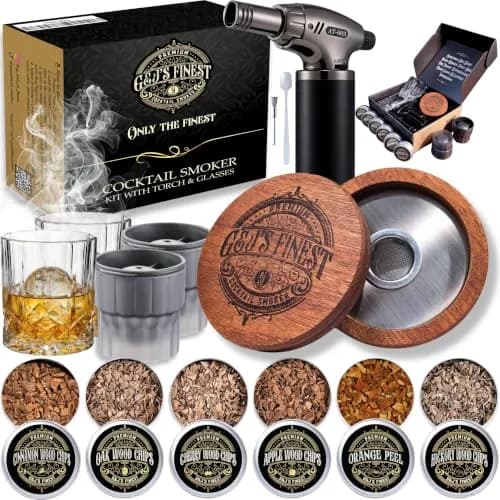 G & J's Finest Cocktail Smoker Kit with Torch, 6 Wood Chips & 2 Glasses | 4.5 inch thumbnail 1