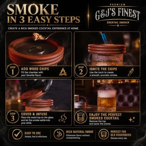 G & J's Finest Cocktail Smoker Kit with Torch, 6 Wood Chips & 2 Glasses | 4.5 inch thumbnail 3